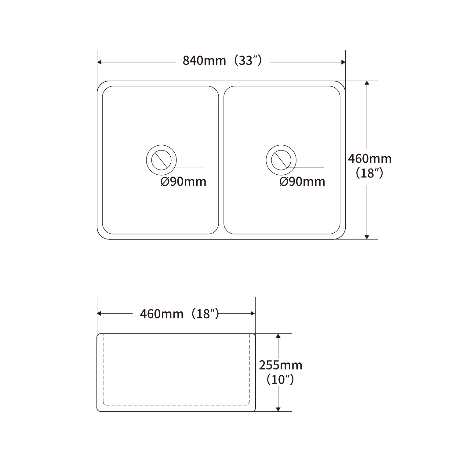 White undermount double basin 33-inch double bowl apron front sink, 33 inches farmhouse kitchen sink